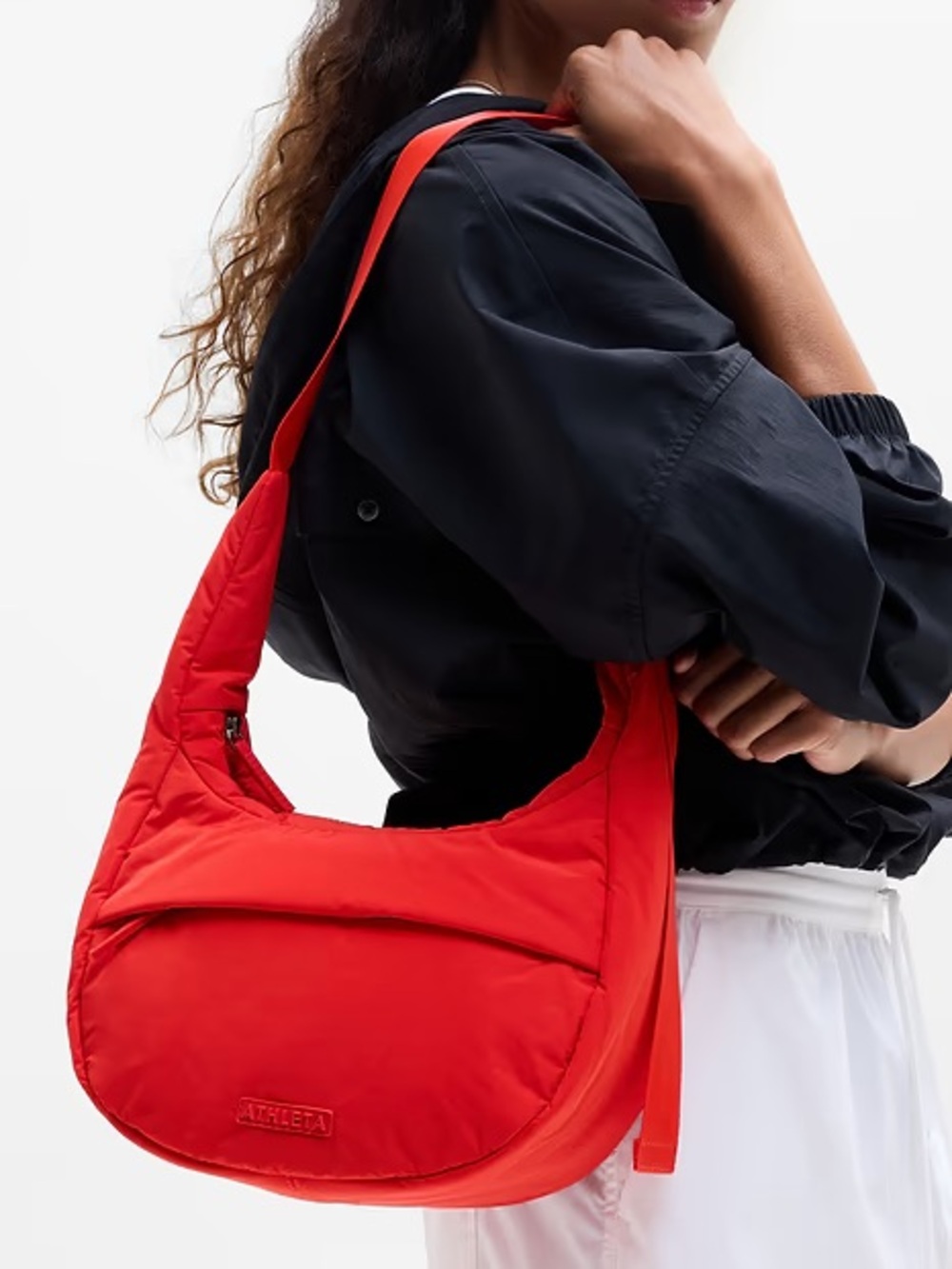 NWT ATHLETA Women’s All About Small Crossbody Hobo Crescent Bag Bright Red